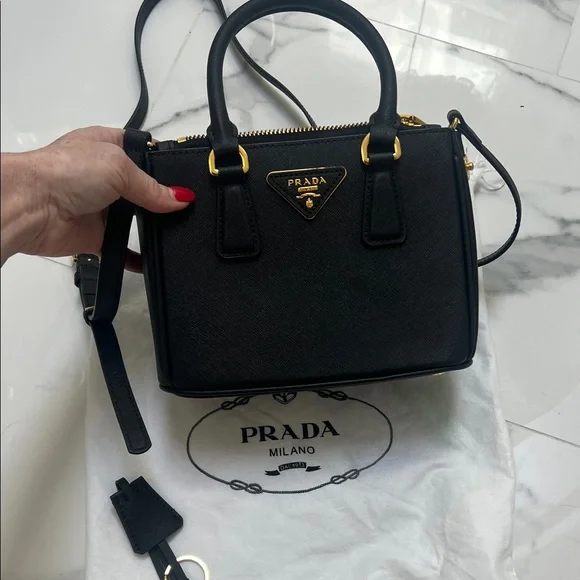 Prada Black Saffiano Mini Satchel with Gold Hardware - Picture 2 of 10